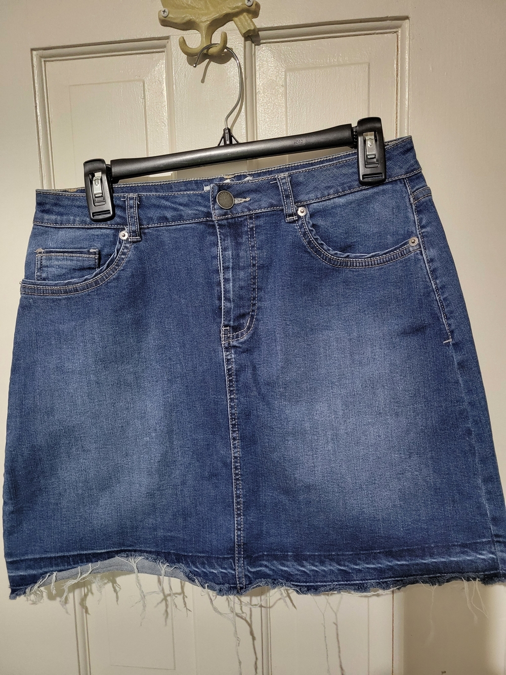 Copper Key Blue Denim Mini Skirt with Frayed Hem